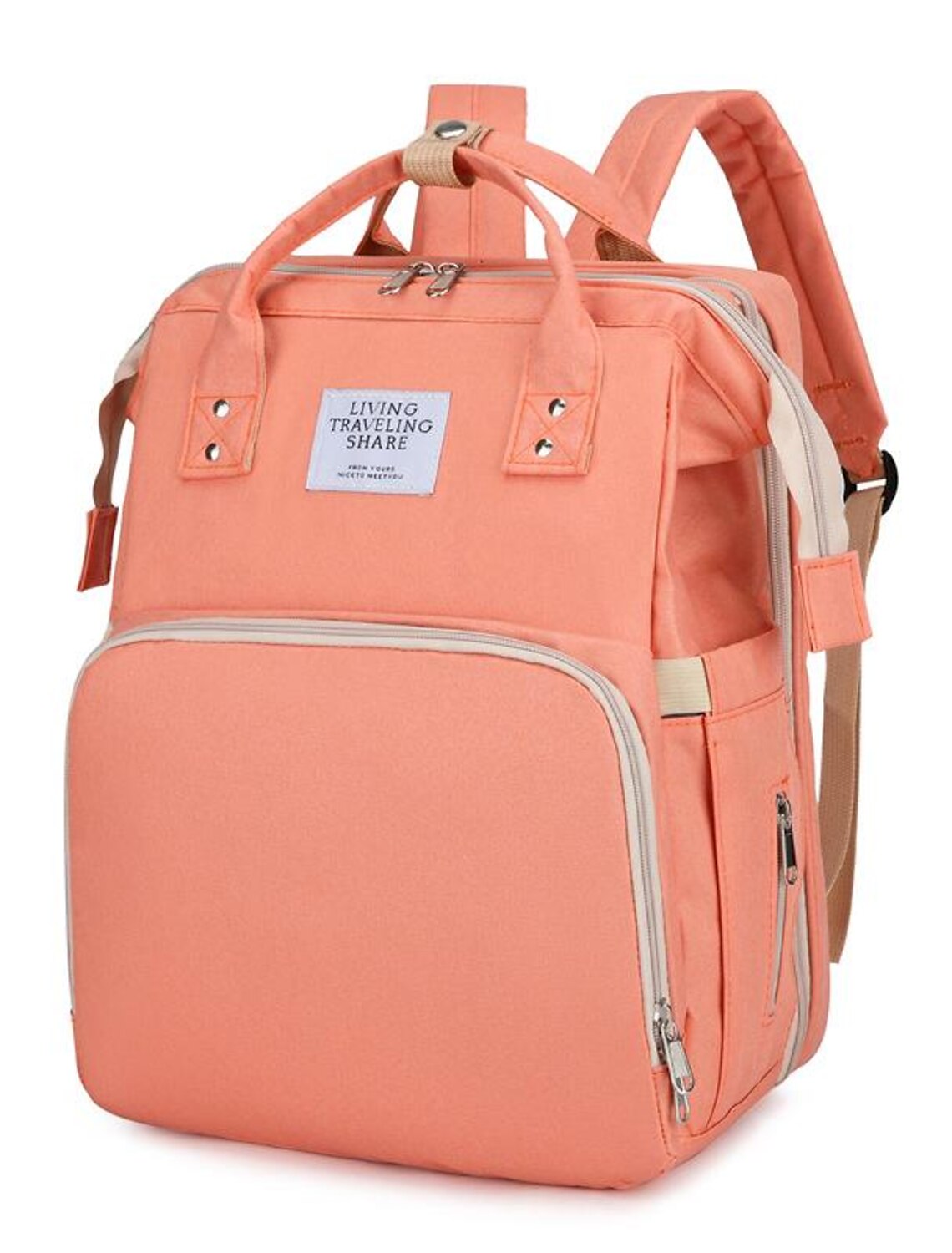 Men's Women's Diaper Bag Functional Backpack Traveling Solid Color Nylon Large Capacity Zipper Black Pink Blue