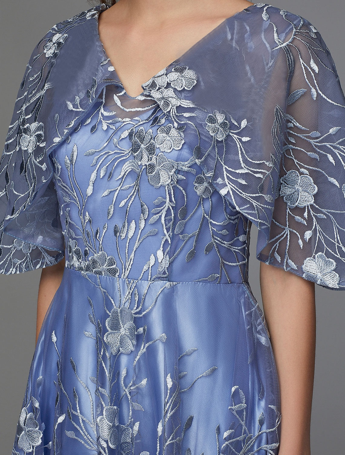 A-Linien-Kleid mit Blumenmuster, für Hochzeitsgäste, Cocktailpartys, knielang, ärmellos, V-Ausschnitt, Spitze, V-Rücken mit Muster/Druck-Applikationen