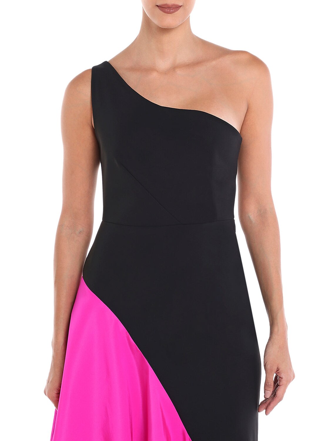 A-Line Evening Gown Color Block Dress Cocktail Party Floor Length Sleeveless One Shoulder Satin with Pleats