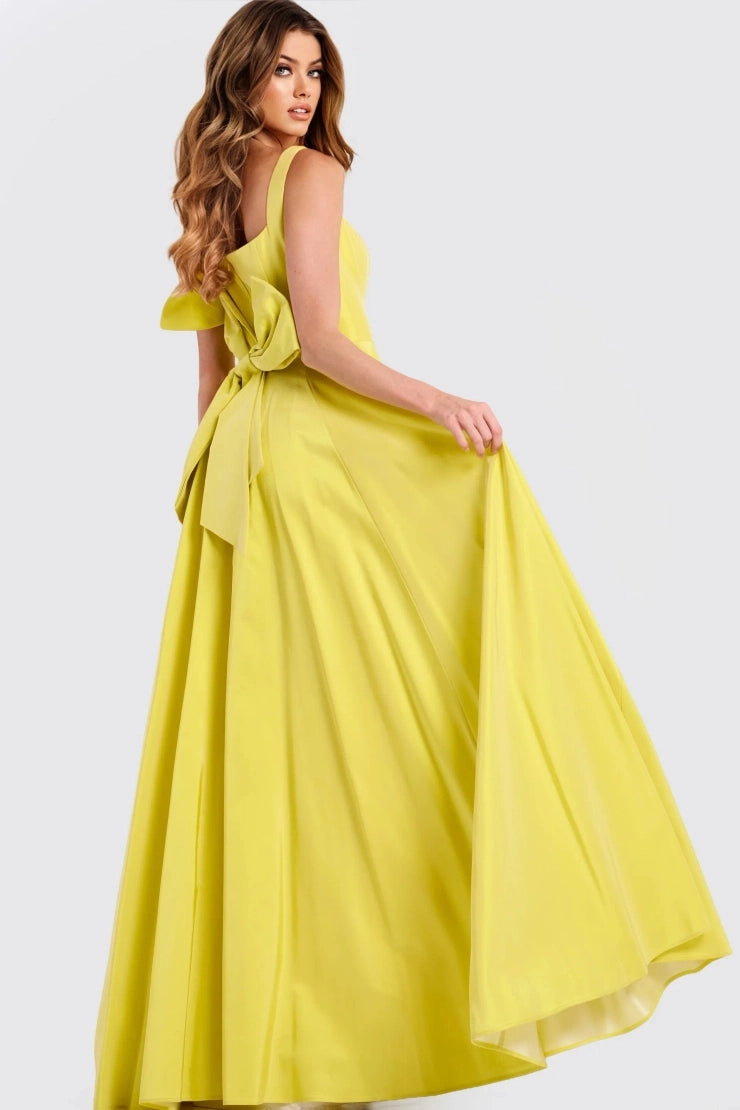 Bright A-Line Square Strapless Bow Back Floor Length Prom Dress