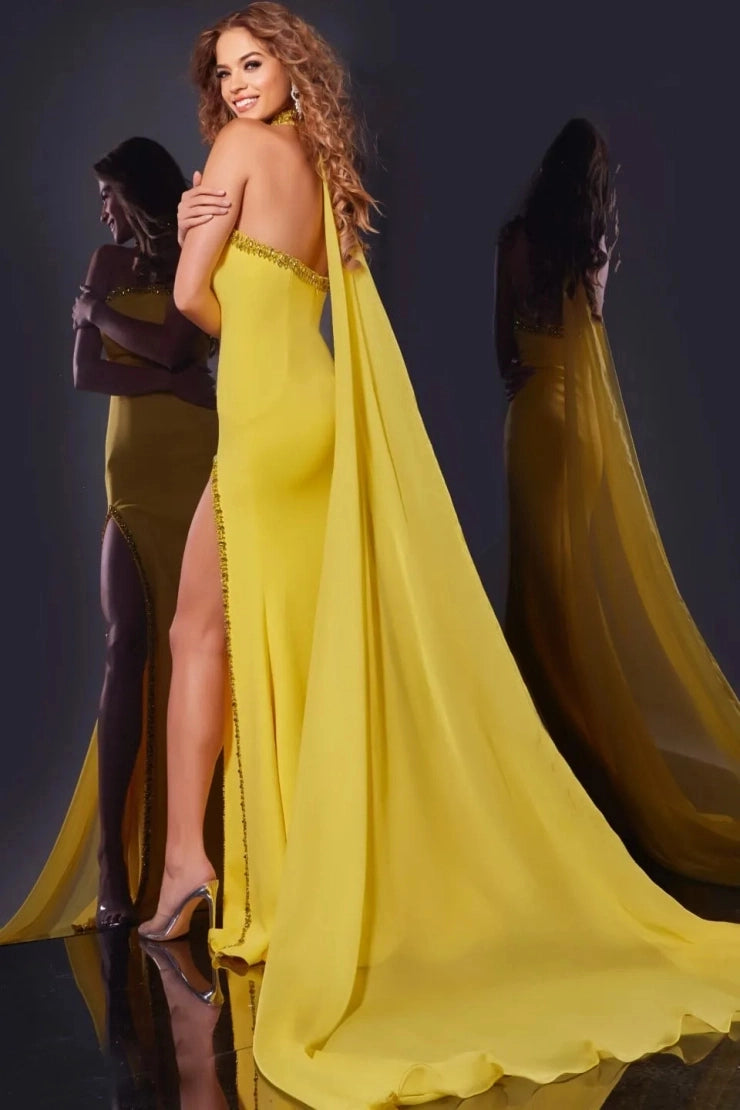Vivid Mermaid Strapless Beaded Open Back Train Prom Dress