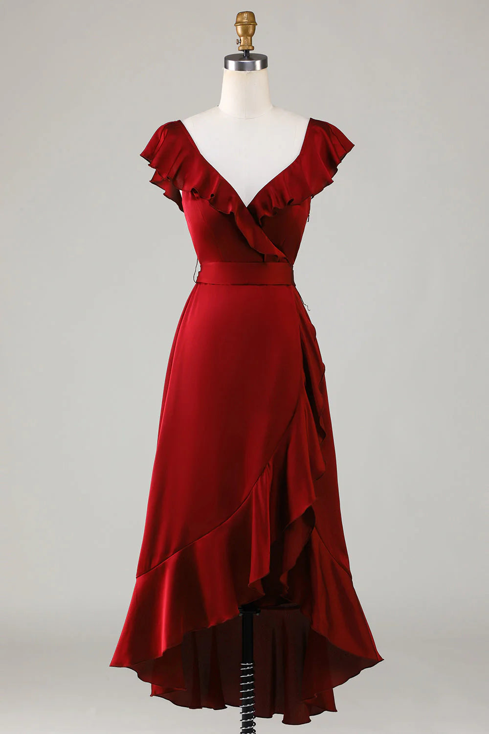 Brautjungfernkleid mit V-Ausschnitt und Rüschen