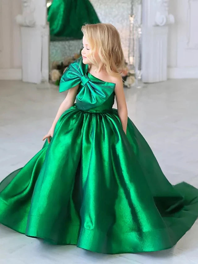 Ball Gown Sweep / Brush Train Flower Girl Dress Birthday Girls Cute Prom Dress Taffeta with Bow(s) Elegant Fit 3-16 Years