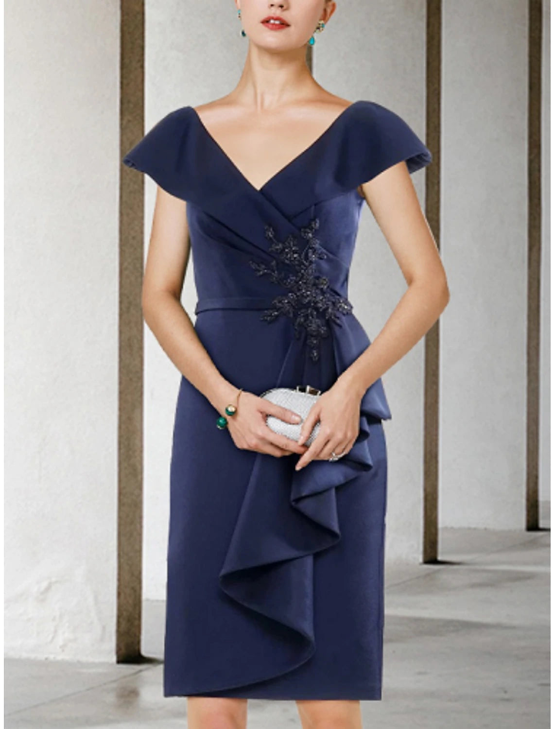A-Line Mother of the Bride Dress Wedding Guest Petite V Neck Short / M – BL Dress