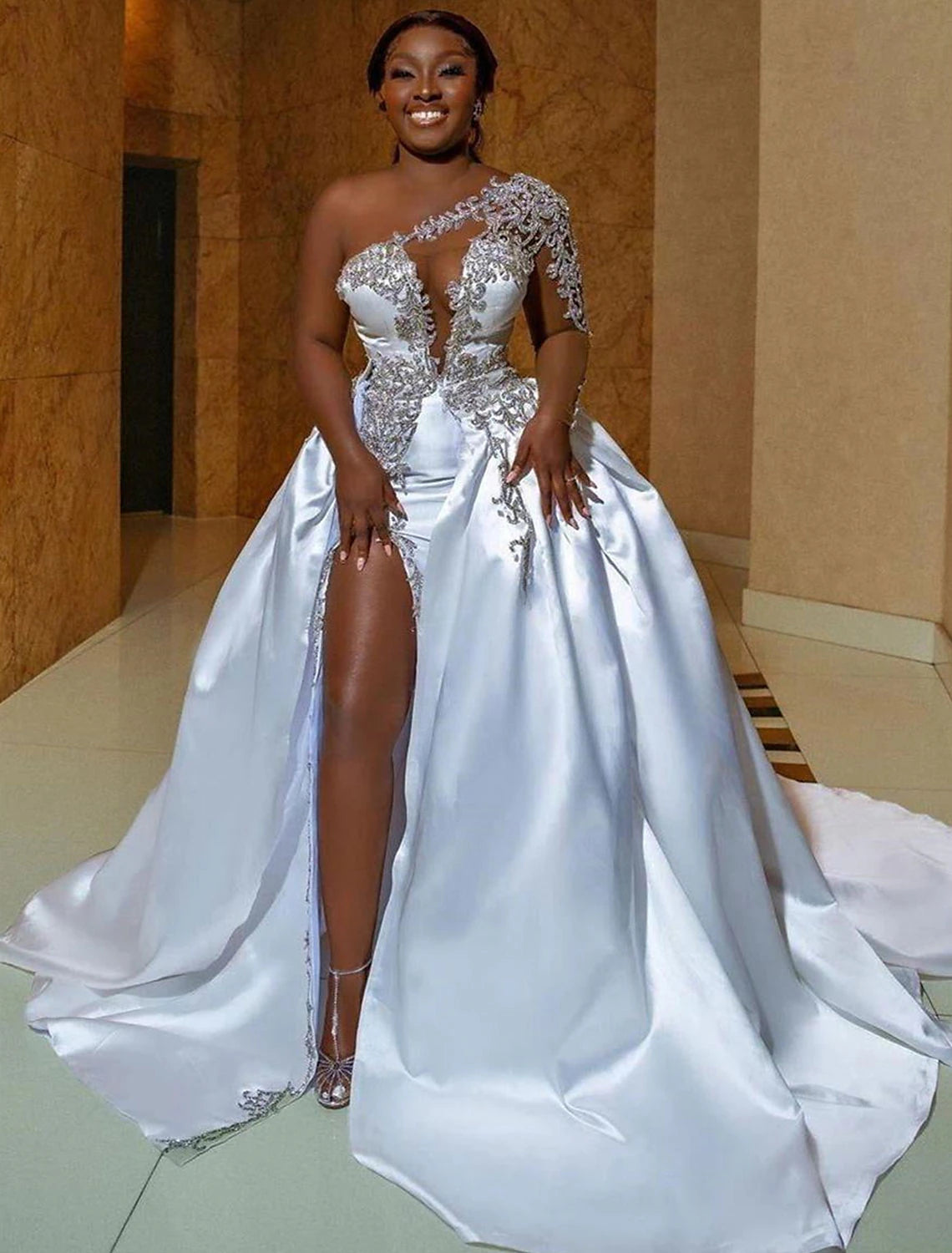 Formal Wedding Dresses Ball Gown One Shoulder Regular Straps Court Tra – BL  Dress