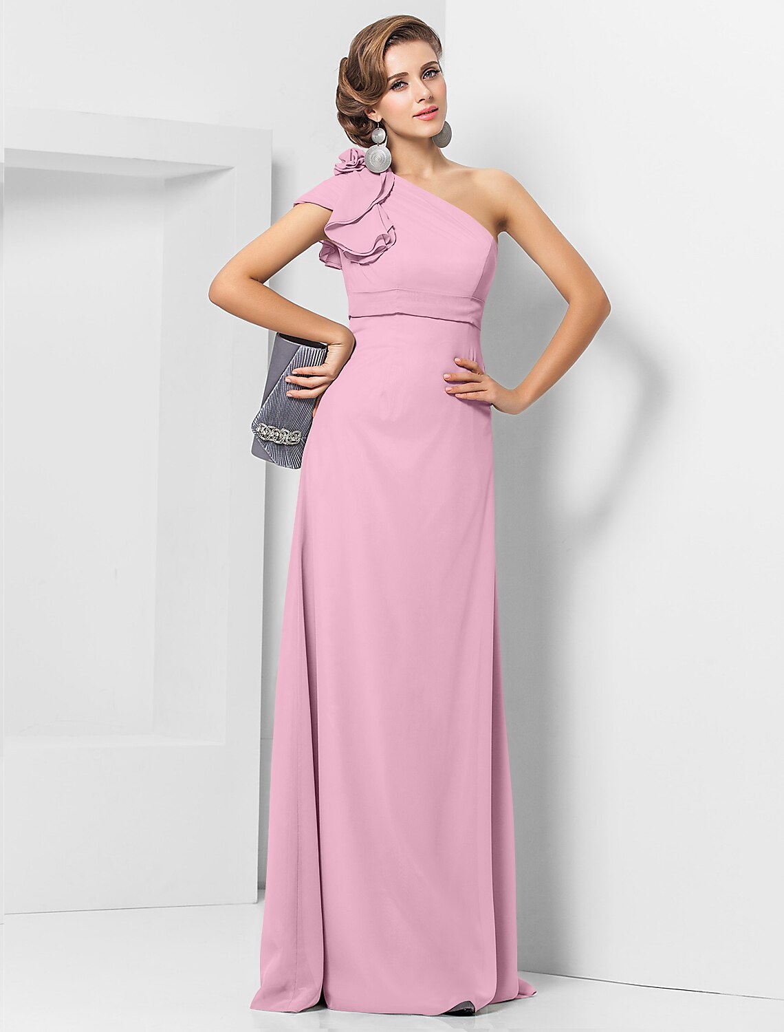 Etuikleid/Säulenkleid, elegantes Kleid, Hochzeitsgast, formeller Abend, bodenlang, ärmellos, ein Schulterträger, Brautjungfernkleid, Chiffon mit Schärpe/Band-Applikationen