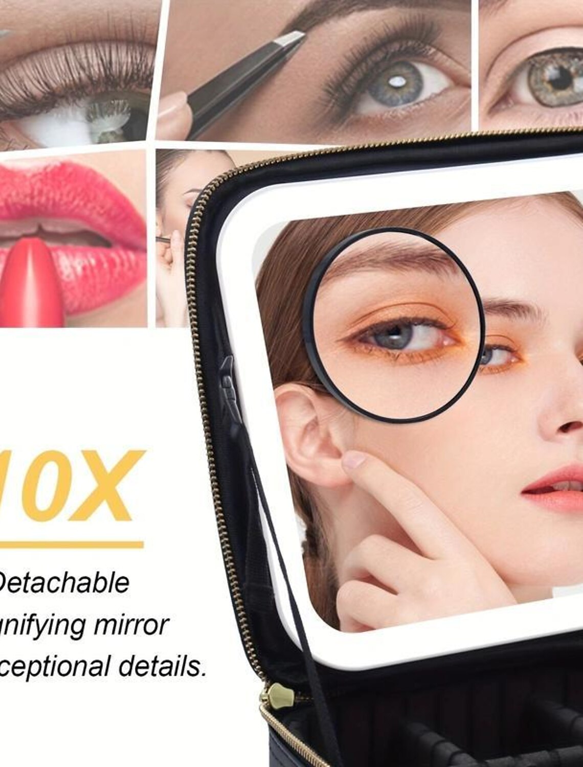 LED Lighted Travel Makeup Bag, Cosmetic Bag Portable Portable Makeup Storage Bag, Adjustable Dividers, Mirror, and Magnifying Lens