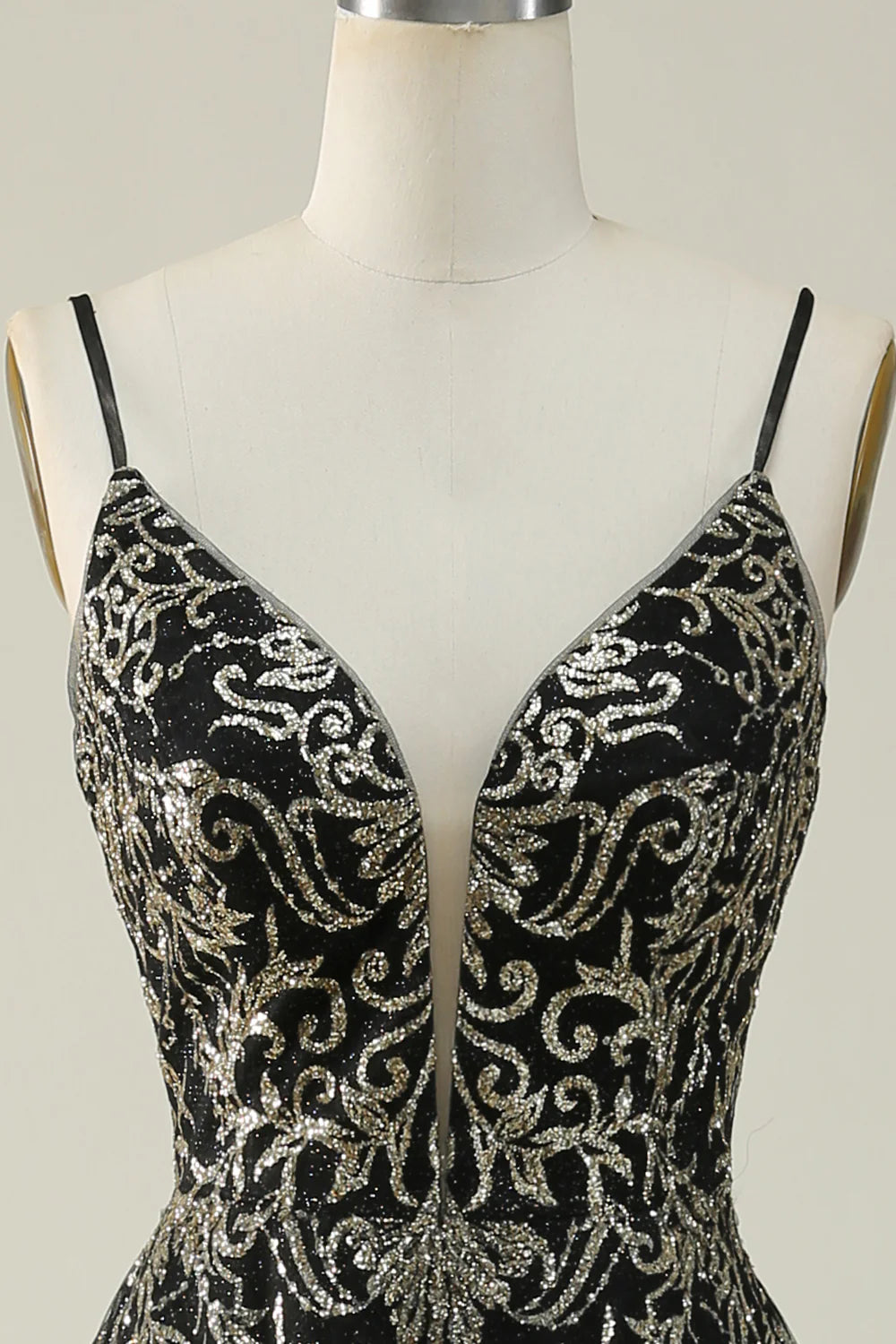 Ball Gown Dress with Bronzing Sparkly Spaghetti Straps