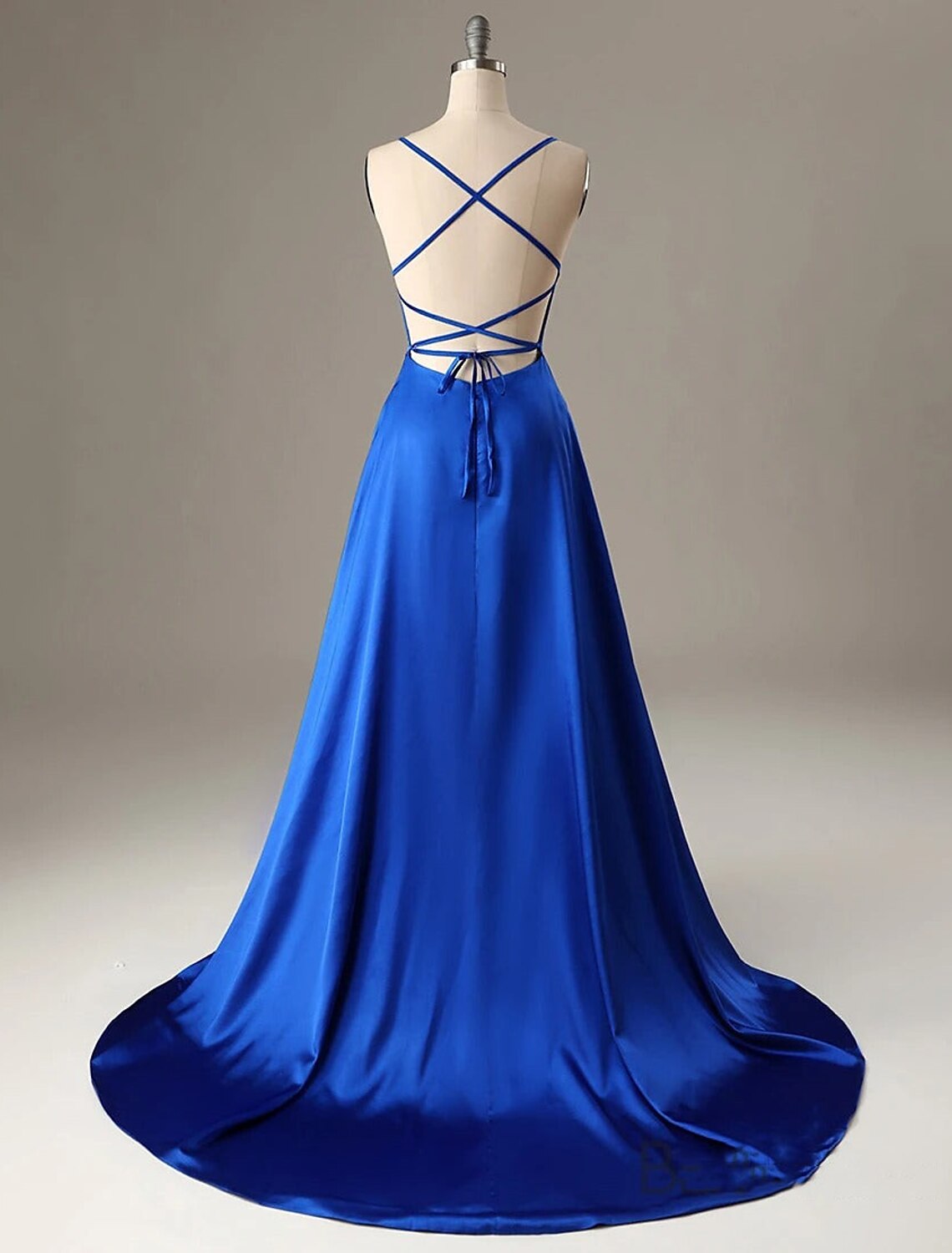 A-Line Evening Gown Sexy Dress Formal Sweep / Brush Train Sleeveless Spaghetti Strap Charmeuse with Slit