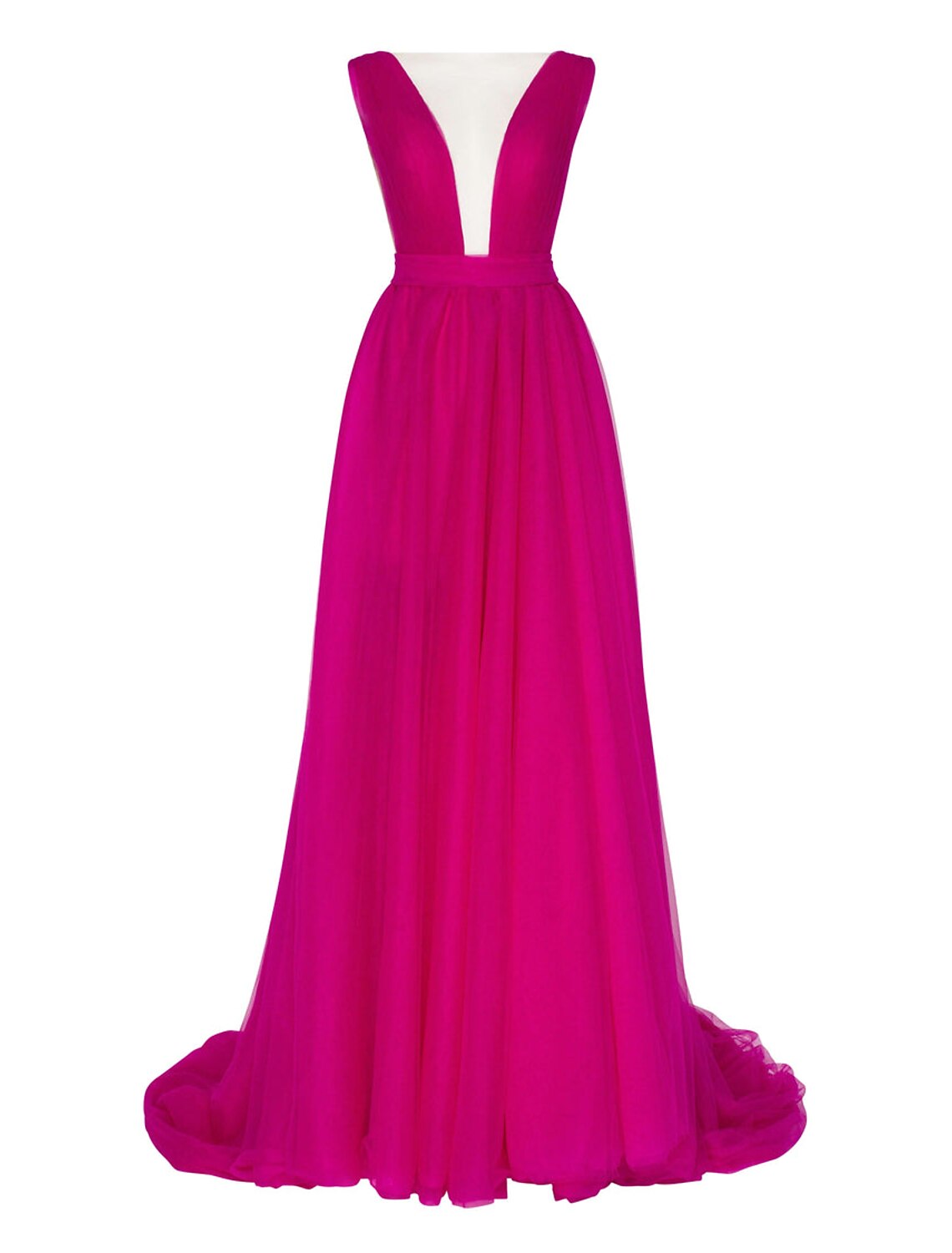 A-Line Evening Gown Beautiful Back Dress Engagement Court Train Sleeveless V Neck Tulle with Bow(s) Pleats