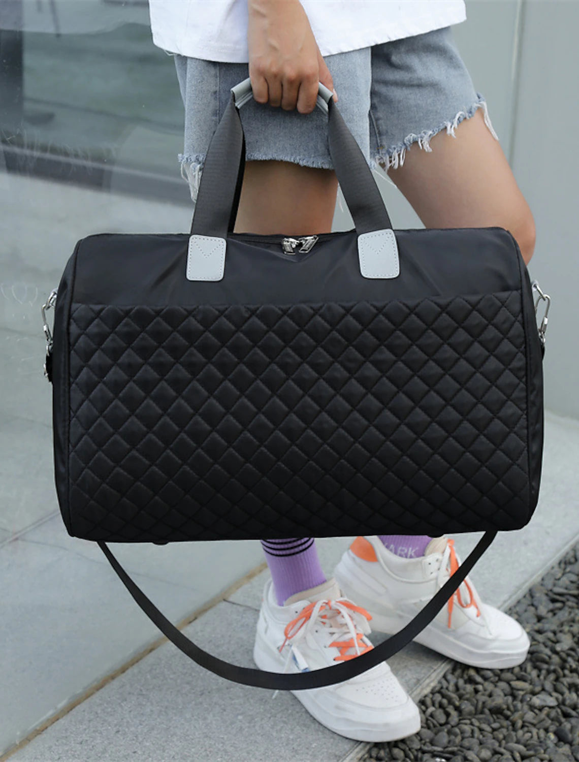 Men's Women's Tote Shoulder Bag Oxford Cloth Holiday Beach Zipper Adjustable Large Capacity Waterproof Solid Color Black Light Green Pink