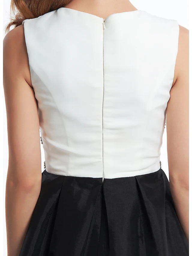 A-Line Mother of the Bride Dress Color Block V Neck Ankle Length Chiffon Taffeta Sleeveless with Criss Cross Beading