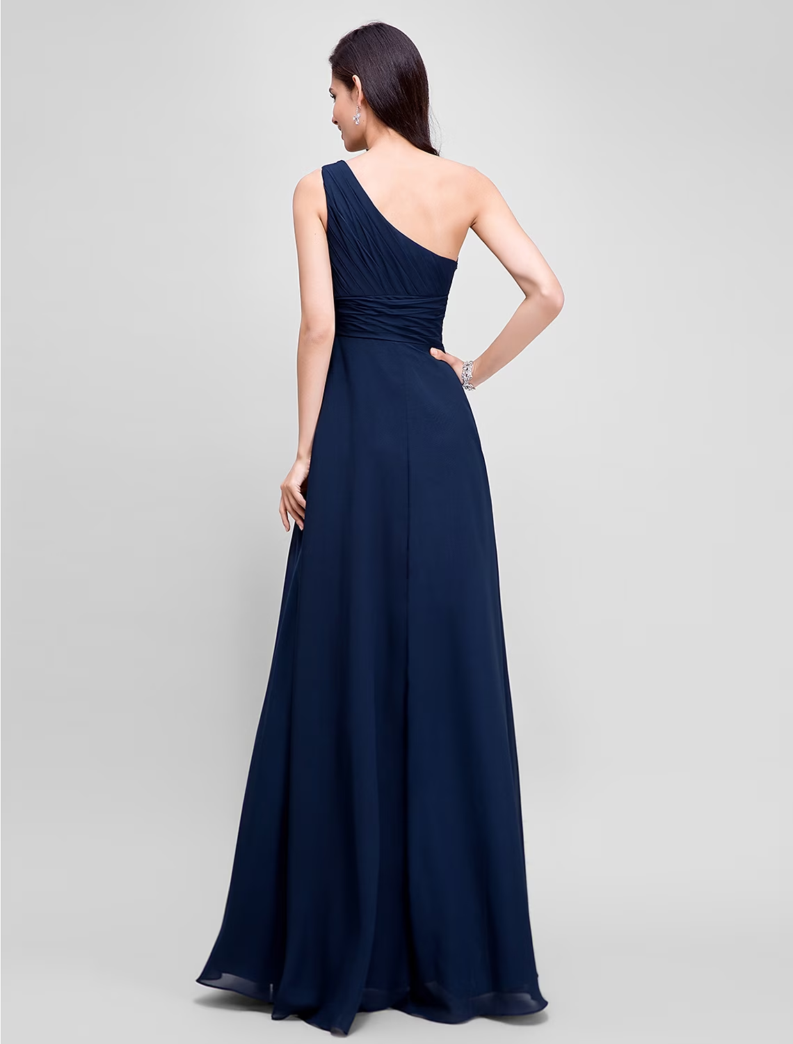 Sheath / Column Empire Dress Wedding Guest Floor Length Sleeveless One Shoulder Chiffon with Ruched Beading