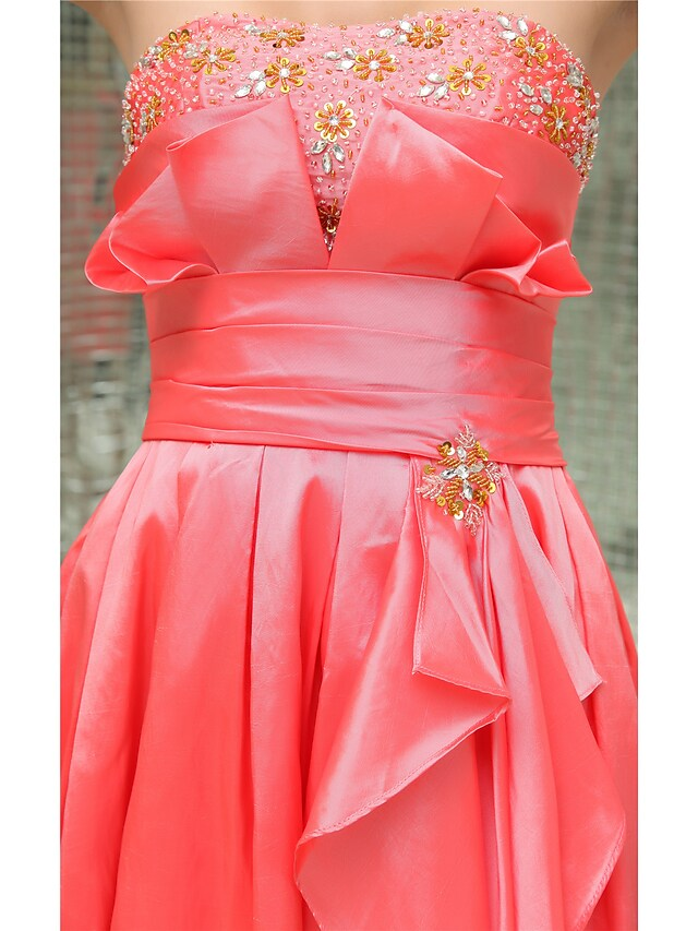 A-Line Elegant Cocktail Party Dress Strapless Sleeveless Short  Mini Taffeta with Pleats Beading