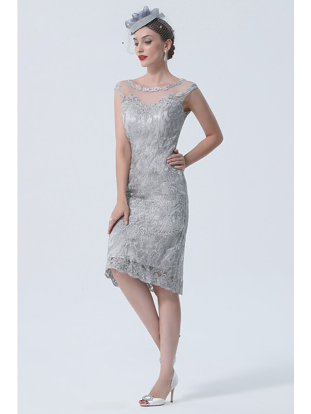 Two Piece Mother of the Bride Dress Plus Size Vintage Sexy Jewel Neck Tea Length Chiffon 3/4 Length Sleeve with Lace