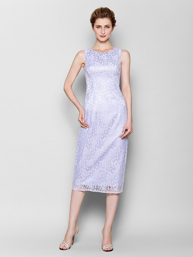 Mother of the Bride Dress Vintage Inspired Jewel Neck Knee Length Chiffon Lace 3/4 Length Sleeve with Lace