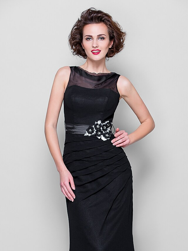 Mother of the Bride Dress Cowl Neck Floor Length Georgette Sleeveless with Sash  Ribbon Beading Appliques