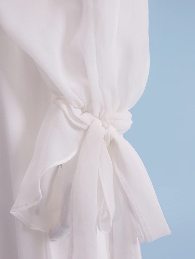 Brautkleider V-Ausschnitt Hofschleppe Chiffon Langarm mit Perlen