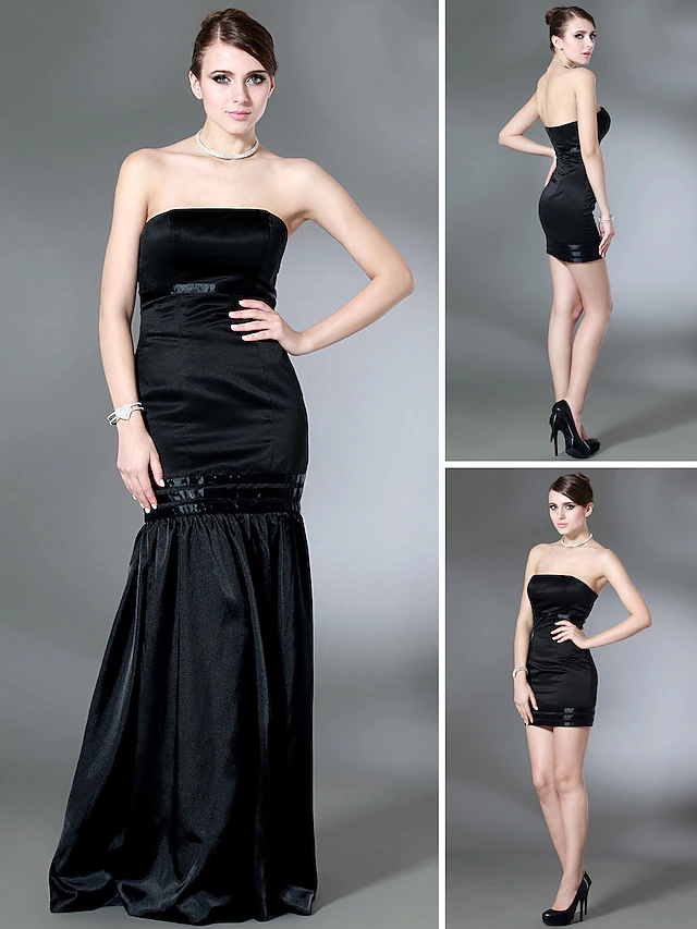 Open Back Holiday Cocktail Party Formal Evening Dress Strapless Sleeveless Floor Length Stretch Satin with Draping