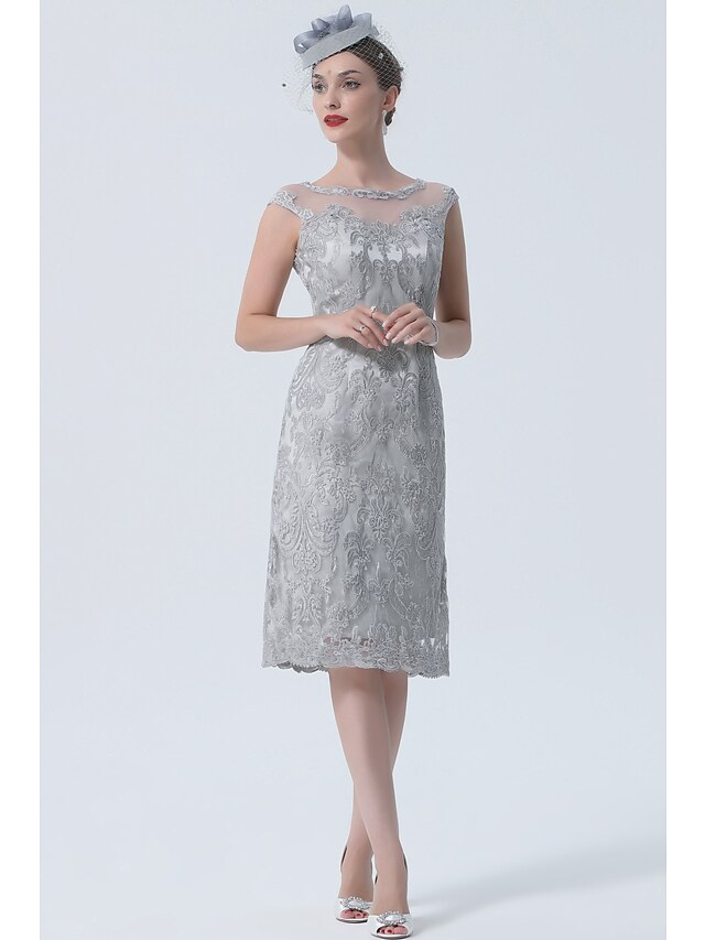 Two Piece Mother of the Bride Dress Plus Size Vintage Sexy Jewel Neck Tea Length Chiffon 3/4 Length Sleeve with Lace