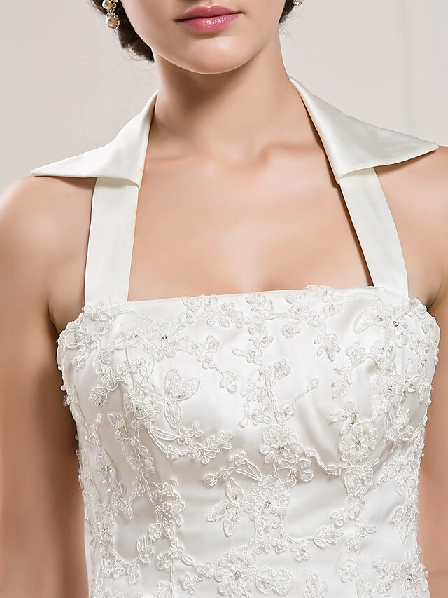 Brautkleider Neckholder Hofschleppe Satin Ärmellos