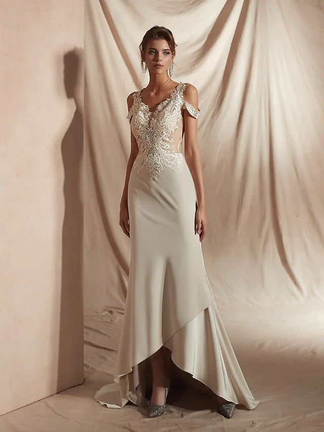 Back view of mermaid wedding dress with appliques.