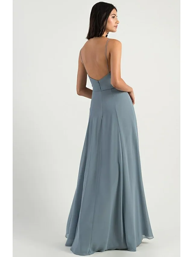 Back view of the A-Line chiffon bridesmaid dress showing open back detail.