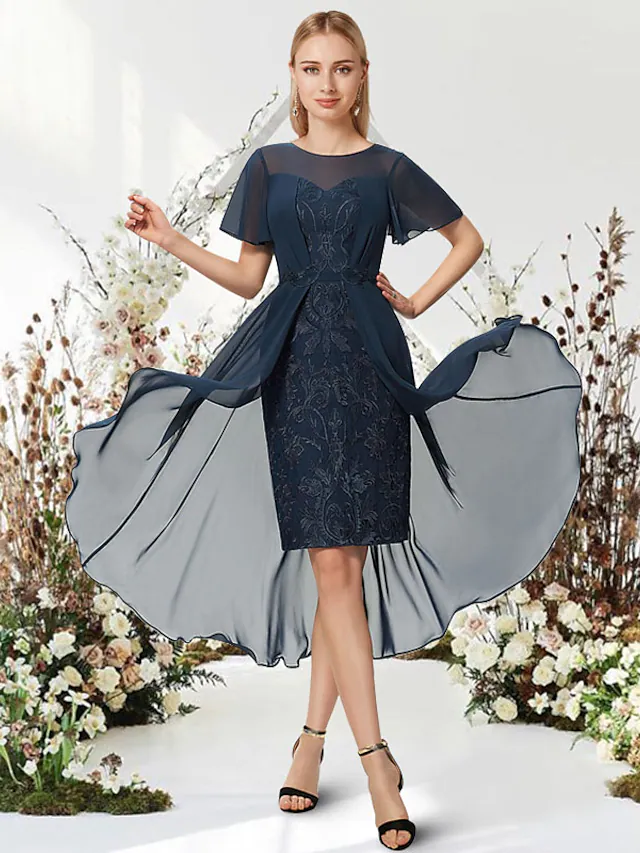 Back view of elegant A-Line Empire chiffon dress.