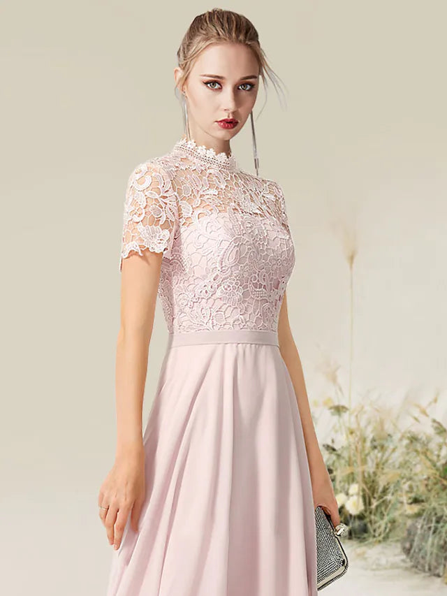 Back view of the pleated chiffon floor-length dress.