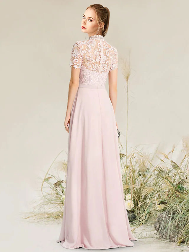 Side profile of the A-Line evening gown, highlighting the flowing skirt.