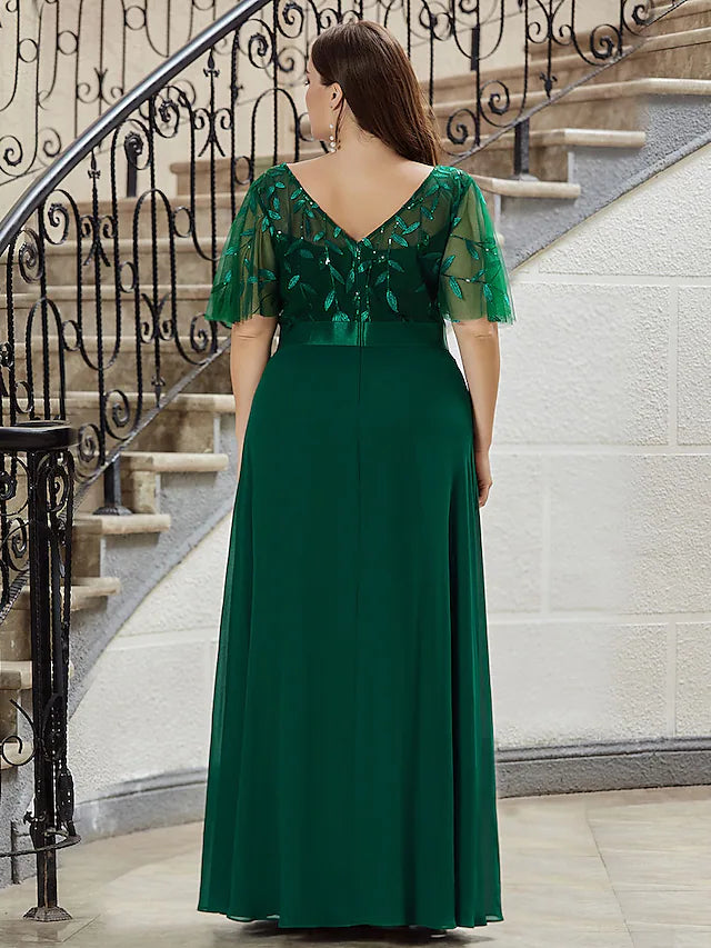 Full view of the A-Line Empire prom dress, highlighting its flowing chiffon fabric.