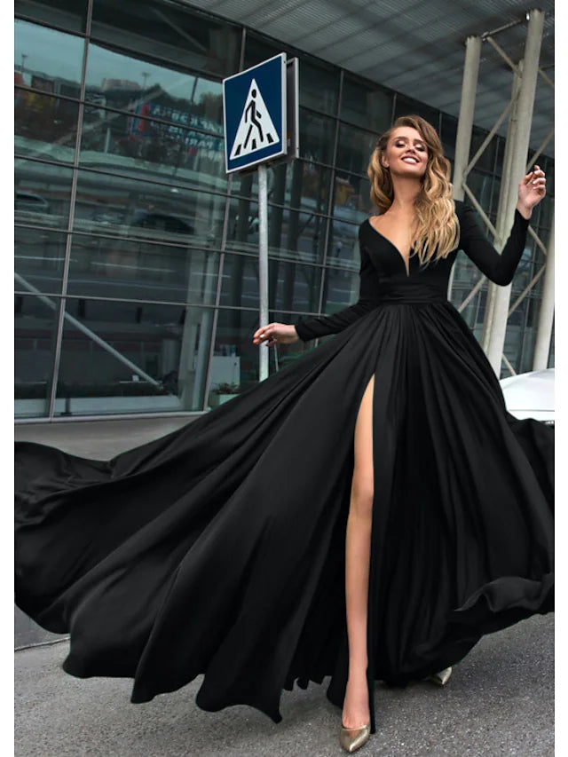 Back view of the A-Line Empire formal dress showing V-back detail.
