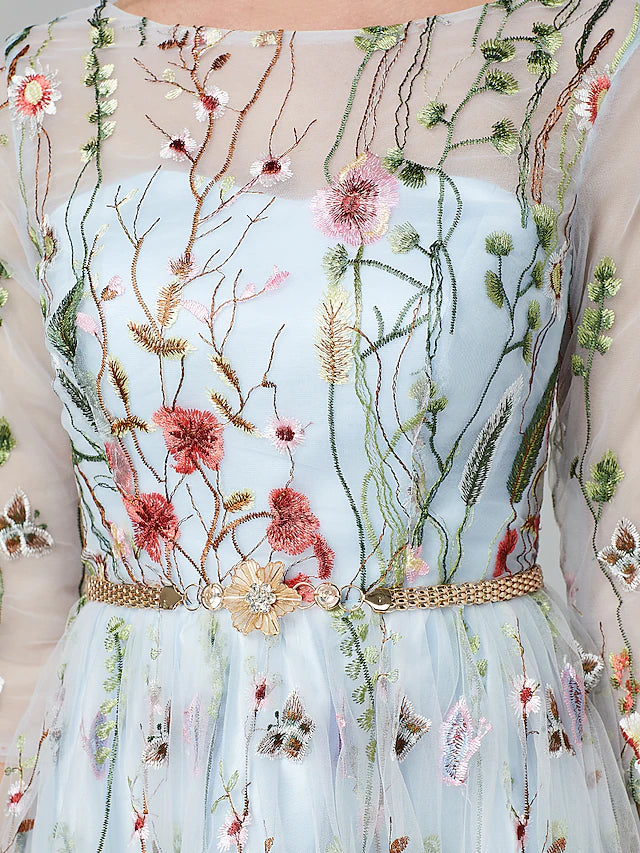 Close-up of the illusion neck with intricate lace and embroidery details on the gown.