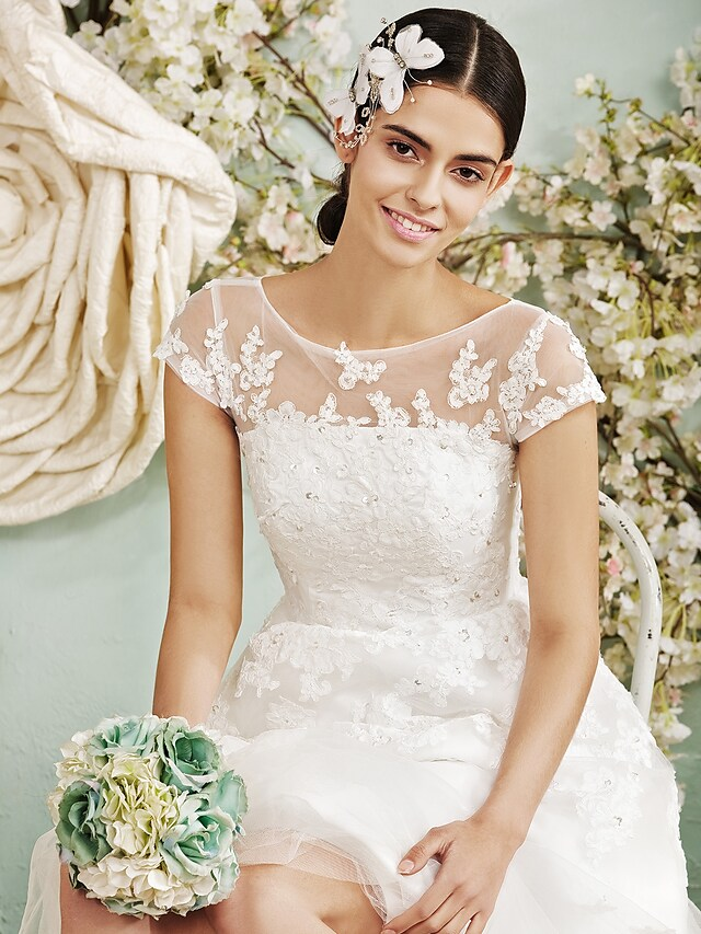 Detail of sequin embellishments on the A-line wedding gown.