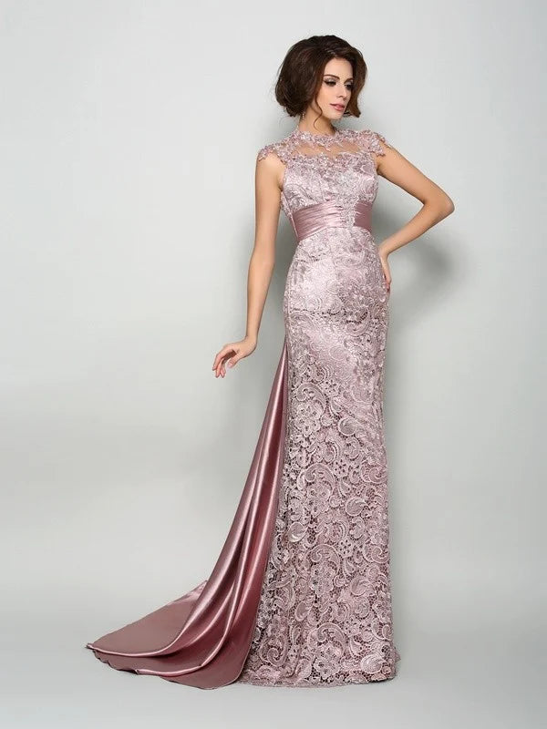 Elegant A-Line high neck satin gown for Mother of the Bride.