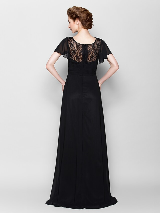 Back view of the A-Line Mother of the Bride dress, showcasing the floor-length chiffon skirt.