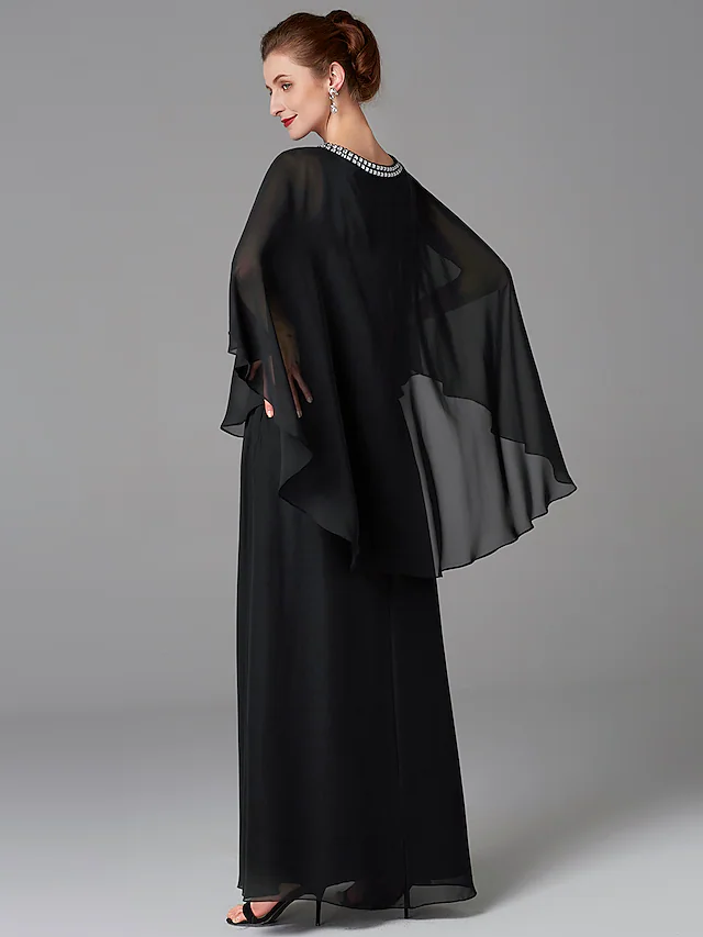 Back view of a sleeveless chiffon A-line dress with delicate beading.