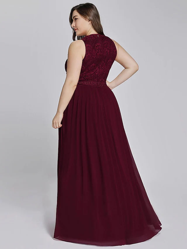 Close-up of the jewel neck and crystal embellishments on the prom dress.