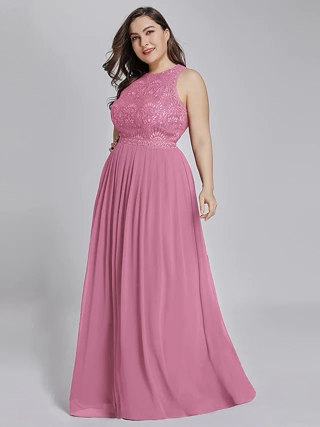 Full length view of the A-line silhouette of the elegant prom dress.