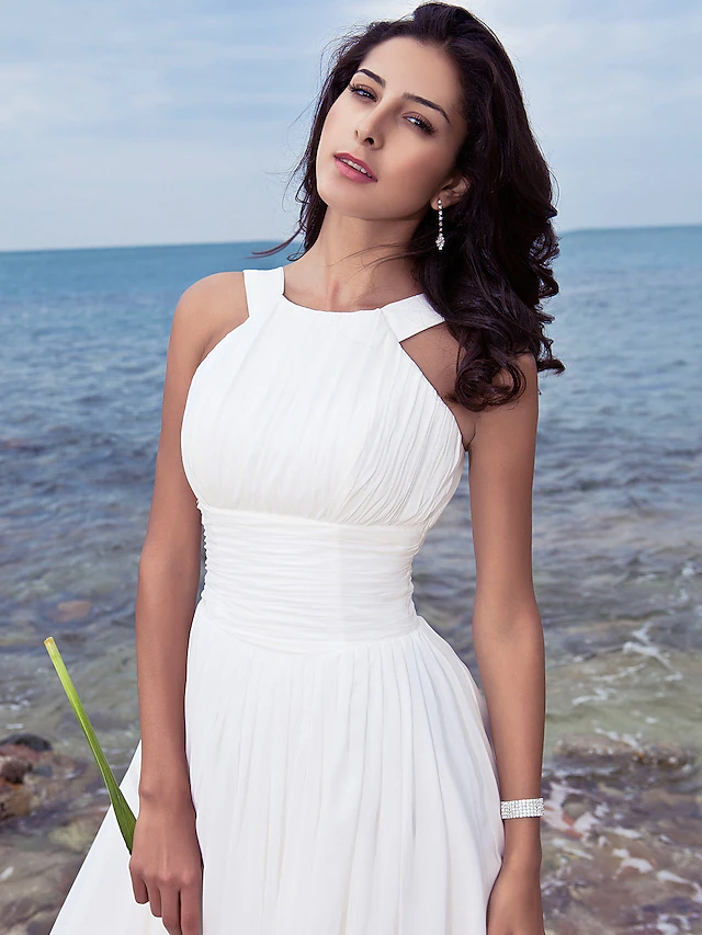 Side view of A-Line wedding dress showing ruched draping.
