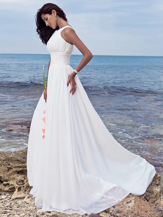 Elegant plus size A-Line wedding dress in chiffon.