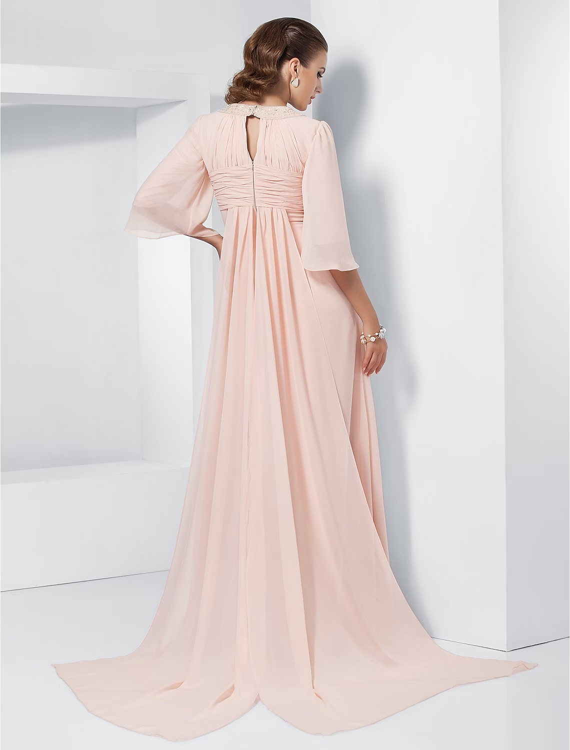 Side profile of the elegant A-line dress, showing its silhouette.