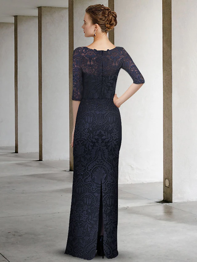 Front detail of the A-Line dress showcasing chiffon lace and pleats.