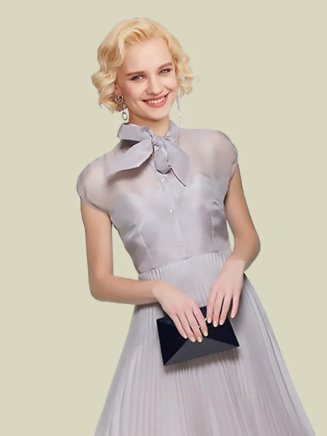Back view of the pleated A-line mother of the bride dress.