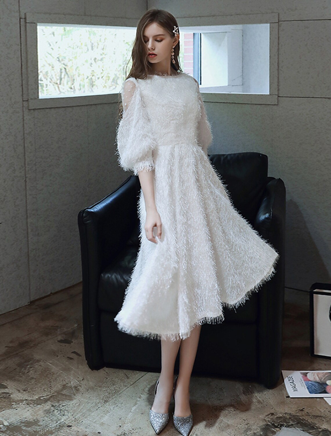 Full length view of the A-Line cocktail dress on a model.