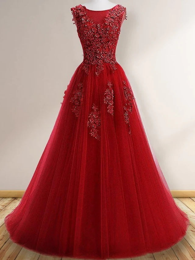 Side profile of the light blue formal dress, highlighting appliques on the bodice.