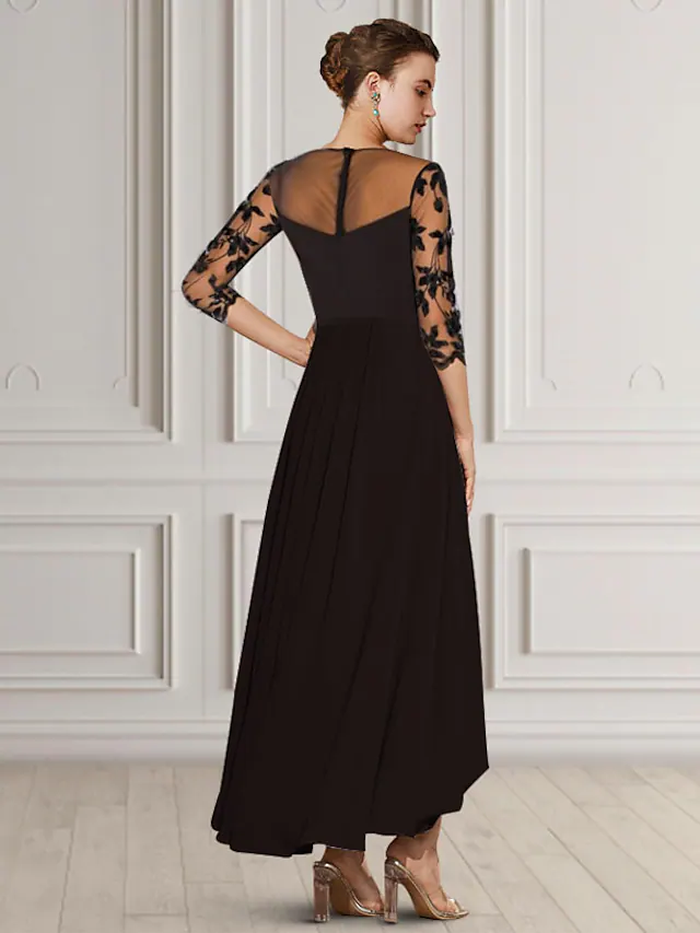 Back view of the A-Line Mother of the Bride dress, showcasing delicate lace appliques.