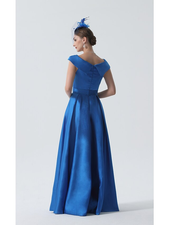 Back view of the elegant off-shoulder Mother of the Bride gown.