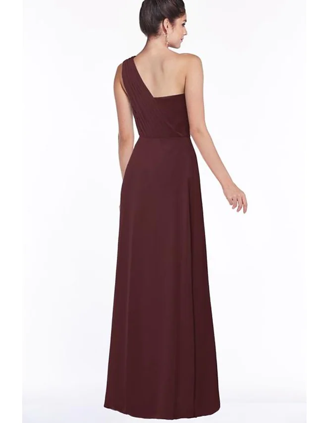Back view of the A-Line one-shoulder chiffon bridesmaid dress.