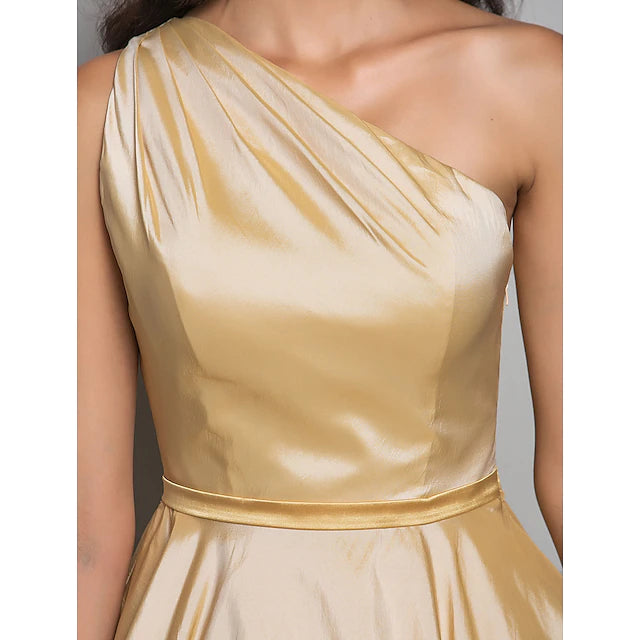 Full length view of the A-line dress, showcasing the tea length.